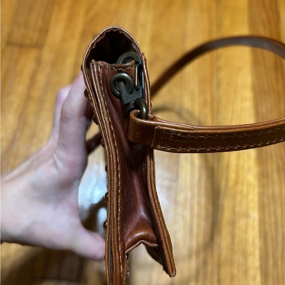 Wilsons Vtg Leather Brown Gem Embroidered Embellished Arm Clutch Fold Over Bag - Picture 4 of 13